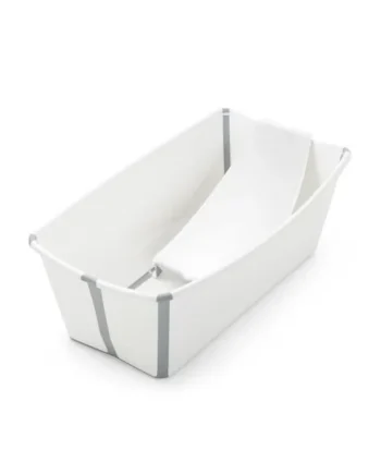 Stokke Flexi Bath Standard + Newborn Support - Foldable Baby Bath for Newborns to 15kg - Compact, Portable Bath Set with Ergonomic Baby Support, White