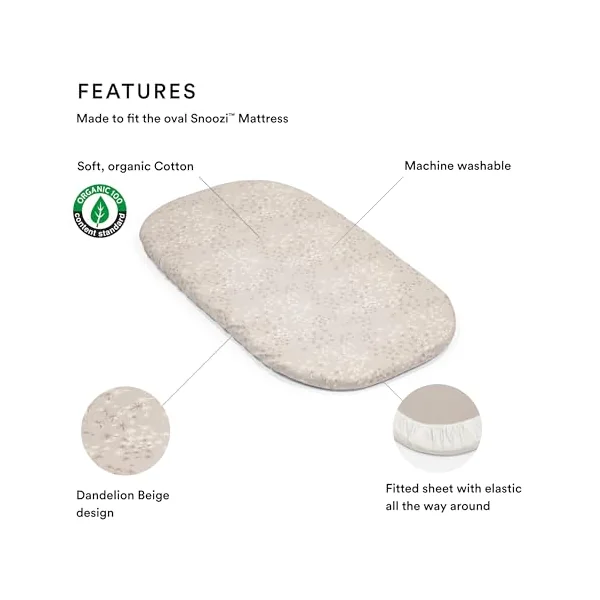 Stokke Snoozi Fitted Sheet 2-Pack OCS - GOTS-Certified Organic Cotton Sheets for Snoozi Toddler Bed - Fits 70x140cm Mattress - Bed Sold Separately, Vanilla Dandelion