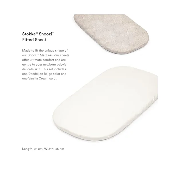 Stokke Snoozi Fitted Sheet 2-Pack OCS - GOTS-Certified Organic Cotton Sheets for Snoozi Toddler Bed - Fits 70x140cm Mattress - Bed Sold Separately, Vanilla Dandelion