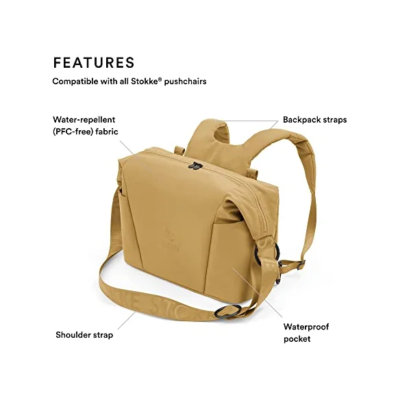 Stokke Xplory X Changing Bag, Rich Black - Doubles As Shoulder Bag or Backpack - Includes Foldable Changing Mat & Pouch Bag - UPF 50+, Water Repellent, Easy to Clean