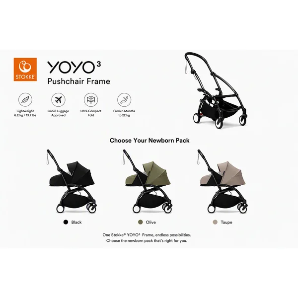 Stokke YOYO³ Pushchair Frame, Newborn Pack and 6+ Colour Pack
