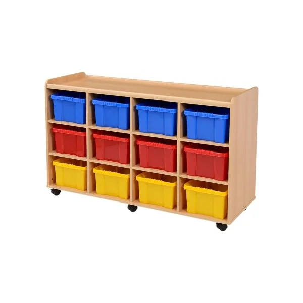 Storage Unit with 12 Deep Plastic Trays and Sliding Doors