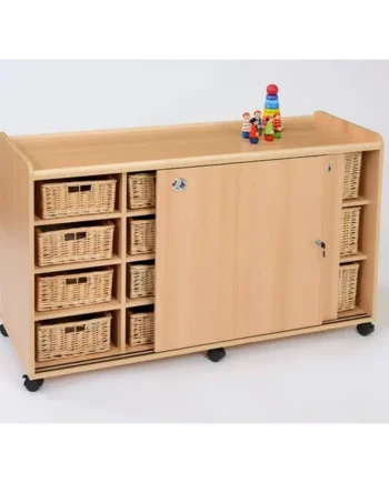 Storage Unit with 8 Shallow and 6 Deep Wicker Baskets