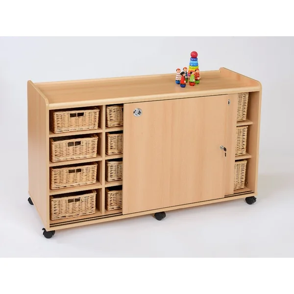 Storage Unit with 8 Shallow and 6 Deep Wicker Baskets
