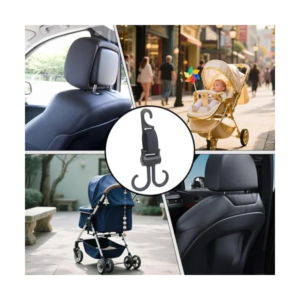 Stroller Bag Hook Double Car Seat Hooks Stroller Straps Clips | Rotatable Hangers Non-Slip Multipurpose Seat Back Organizers for Pet Outdoor Bassinet Wheelchair