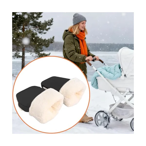 Stroller Gloves Hand Muff Comfortable Windproof Thick Warm Soft | Plush Stroller Warmmuffs for Parents Kids Child Stroller Pushchair Handlebars Cold Weather Winter Outdoor Travel Soft Warm