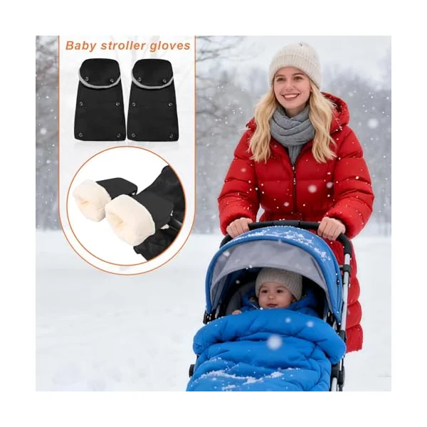 Stroller Gloves Hand Muff Warmer Windproof Thick Comfortable | Anti-Freeze Stroller Mittens for Handlebars Cold Weather Winter Travel Pram Pushchair Parents Winter Travel Pram Pushchair