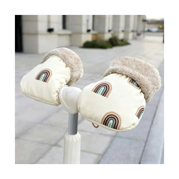 Stroller Gloves Plush Lined Windproof Hand Muff Warm | Anti-Freeze Kids Balance Bike Gloves Rainbow for Winter Cold Weather Outdoor Pushchair Pram