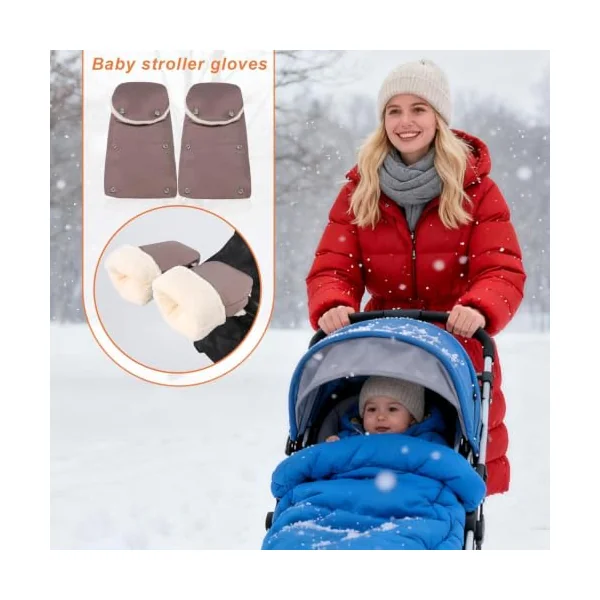 Stroller Gloves | Thick Windproof Comfortable Gloves | Anti-Frost Mittens for Strollers | For Winter, Travel, Handles, Cold Weather, Parents and in