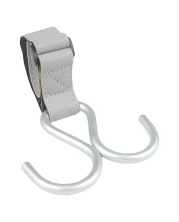 Stylish Double Hook for Baby Strollers PU Leather+Aluminum Alloy Pushchair Hanger Rack Organiser Hook Clip