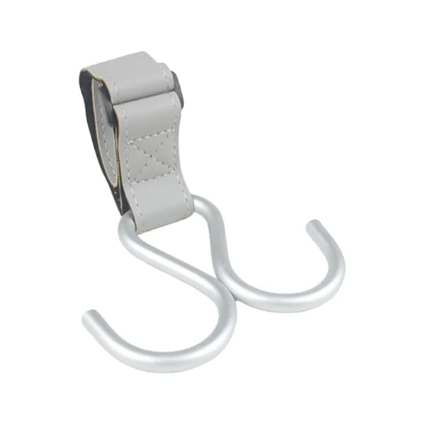 Stylish Double Hook for Baby Strollers PU Leather+Aluminum Alloy Pushchair Hanger Rack Organiser Hook Clip