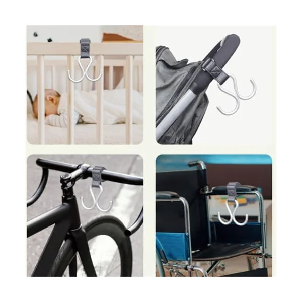 Stylish Double Hook for Baby Strollers PU Leather+Aluminum Alloy Pushchair Hanger Rack Organiser Hook Clip