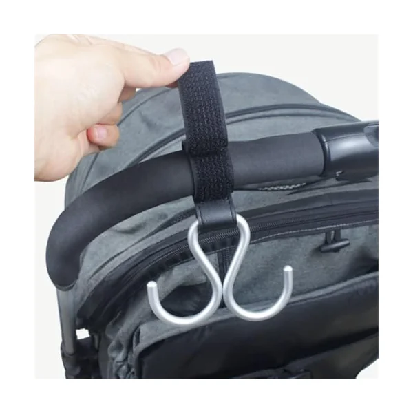 Stylish Double Hook for Baby Strollers PU Leather+Aluminum Alloy Pushchair Hanger Rack Organiser Hook Clip