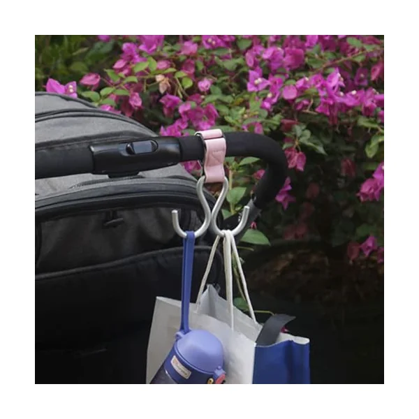 Stylish Double Hook for Baby Strollers PU Leather+Aluminum Alloy Pushchair Hanger Rack Organiser Hook Clip