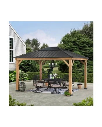 SUNJOY Outdoor Cedar Wood Gazebo BRURI - 393cm x 335cm, Anthracite
