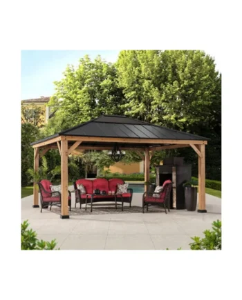 SUNJOY Outdoor Cedar Wood Gazebo ERNIR - 393cm x 452cm, Anthracite