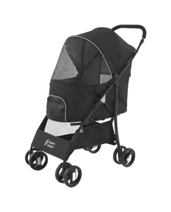 Sunny Sonny Pet Stroller for S/M Dogs & Cats up to 15kg, Kid Stroller，Foldable Portable Travel Carrier with Swivel Wheels, Rain Cover, Large Storage Basket, Zipper Entry & Safety Design (Black)