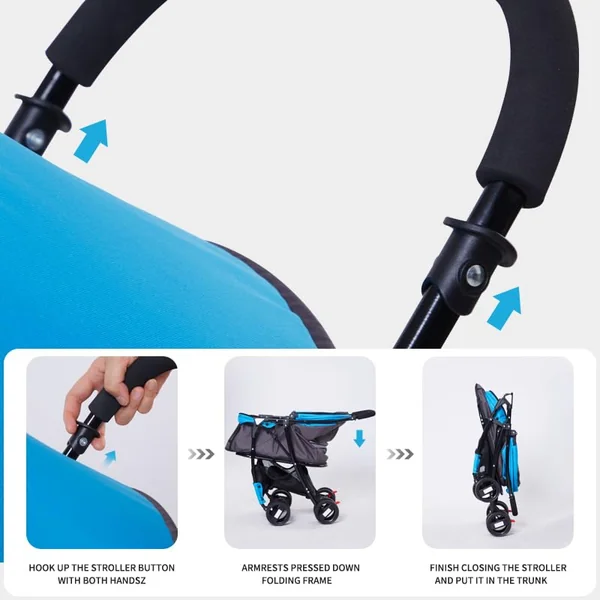 Sunny Sonny Pet Stroller for S/M Dogs & Cats up to 15kg, Kid Stroller,Foldable Portable Travel Carrier with Swivel Wheels, Rain Cover, Large Storage Basket, Zipper Entry & Safety Design (Black)