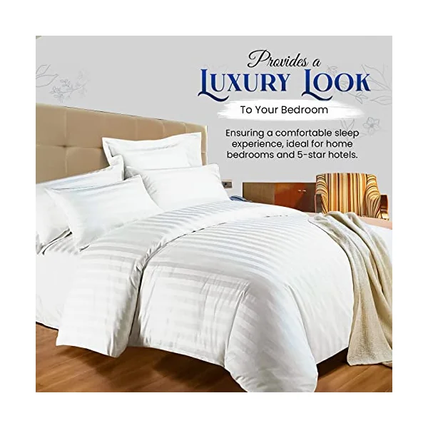 Sunshine Comforts Single Duvet Cover Set - 3PC Hypoallergenic Satin Stripes Microfiber Quilt Cover Bedding Single Bed Set with Pillow Cases-Breathable & Anti Wrinkle Single Duvet Cover (White)