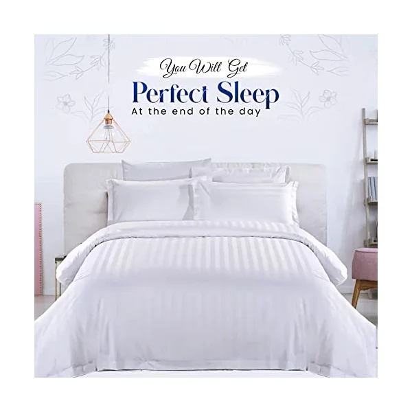 Sunshine Comforts Single Duvet Cover Set - 3PC Hypoallergenic Satin Stripes Microfiber Quilt Cover Bedding Single Bed Set with Pillow Cases-Breathable & Anti Wrinkle Single Duvet Cover (White)