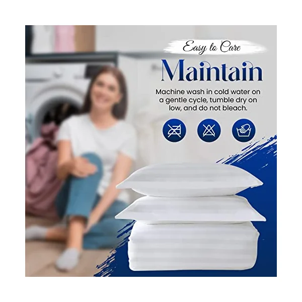 Sunshine Comforts Single Duvet Cover Set - 3PC Hypoallergenic Satin Stripes Microfiber Quilt Cover Bedding Single Bed Set with Pillow Cases-Breathable & Anti Wrinkle Single Duvet Cover (White)