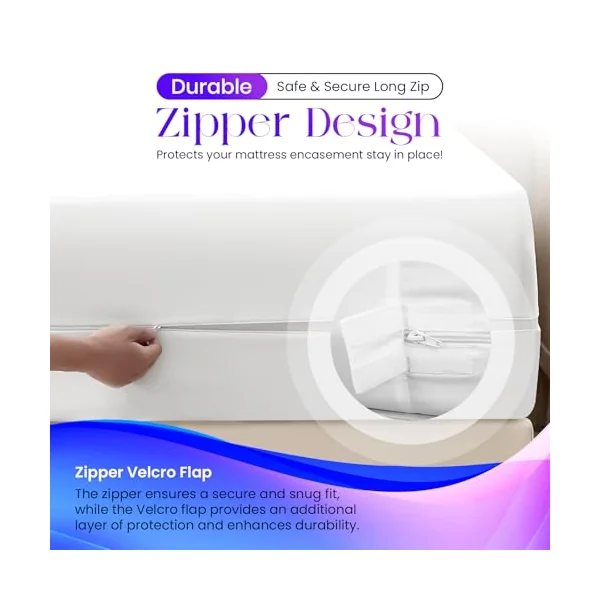 Sunshine Comforts Waterproof Mattress Encasement king Bed (150x200x30cm), Premium Zippered Mattress Protector, Bed Bug & Dust Mite Proof, Hypoallergenic & Washable Mattress Cover, White