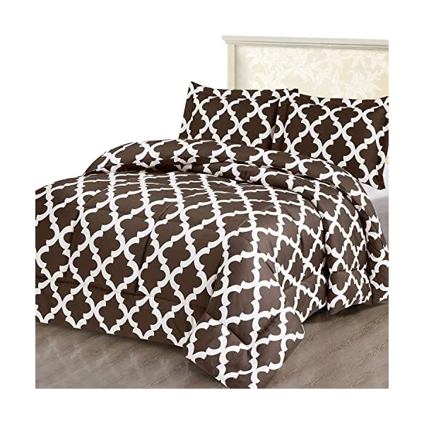 Super King Duvet Set - Printed Duvet Cover Sets Quilt Cover Super King Size Bed with 2 Pillowcases Zipper Closure-Ultra Soft Brushed Microfiber.(Super King(220x260cm), Chocolate Brown)