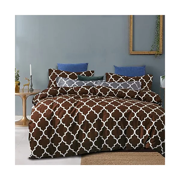 Super King Duvet Set - Printed Duvet Cover Sets Quilt Cover Super King Size Bed with 2 Pillowcases Zipper Closure-Ultra Soft Brushed Microfiber.(Super King(220x260cm), Chocolate Brown)