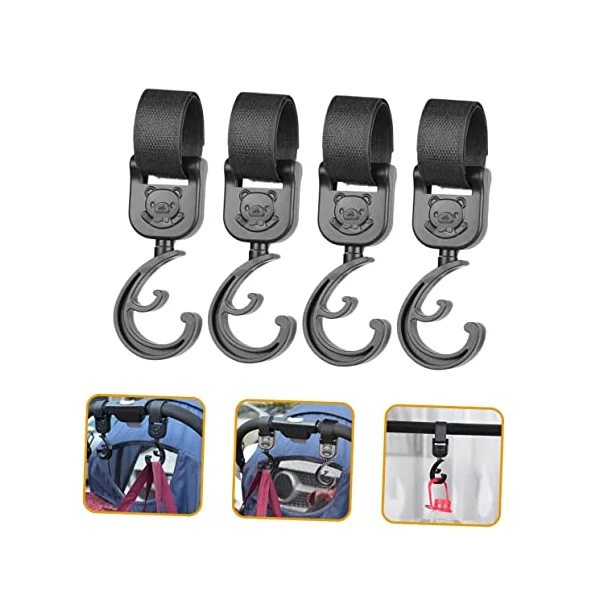 SUPVOX Stroller Hooks Hanger Abs Material Heavy Duty 4pcs to Hold Diaper Bags and Towels and Easy to Remove Design for Baby Stroller Bag Clips Suitable for Outdoor Use