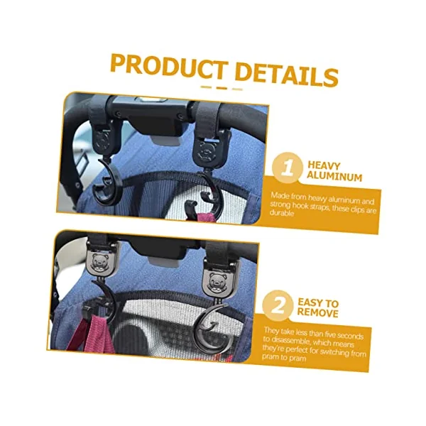SUPVOX Stroller Hooks Hanger Abs Material Heavy Duty 4pcs to Hold Diaper Bags and Towels and Easy to Remove Design for Baby Stroller Bag Clips Suitable for Outdoor Use