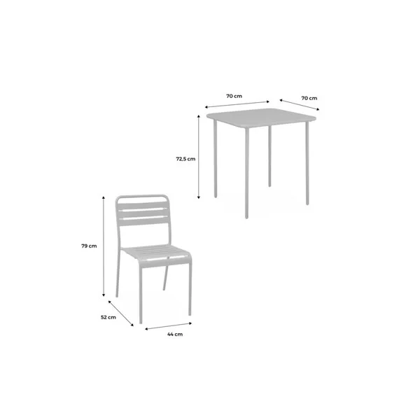 sweeek - 2-seater square steel garden table set with 2 chairs Khaki Green 70x70x72.5 cm - Amelia
