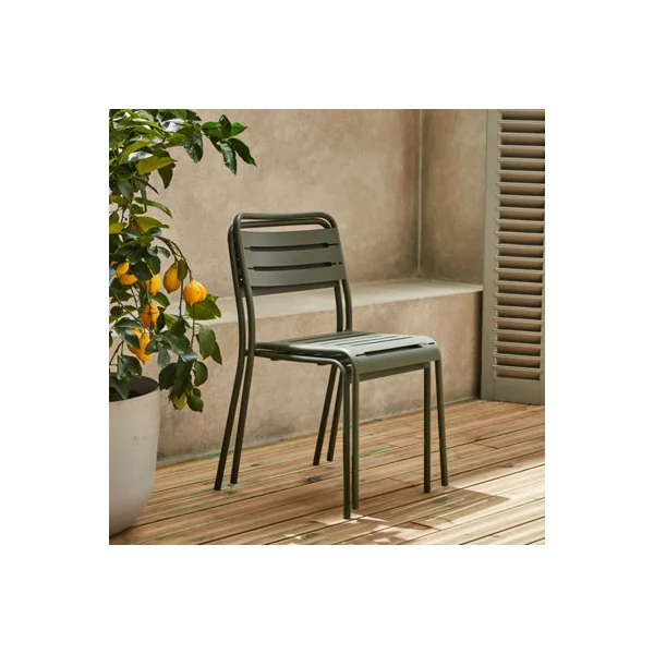 sweeek - 2-seater square steel garden table set with 2 chairs Khaki Green 70x70x72.5 cm - Amelia