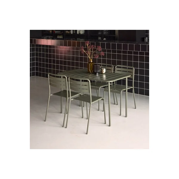 sweeek - 4-seater rectangular steel garden table set with 4 chairs Khaki Green 120x70x72.5 cm - Amelia