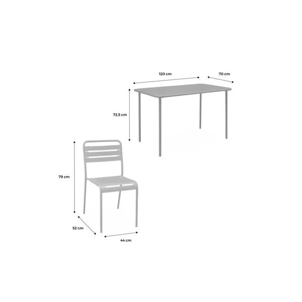 sweeek - 4-seater rectangular steel garden table set with 4 chairs Khaki Green 120x70x72.5 cm - Amelia