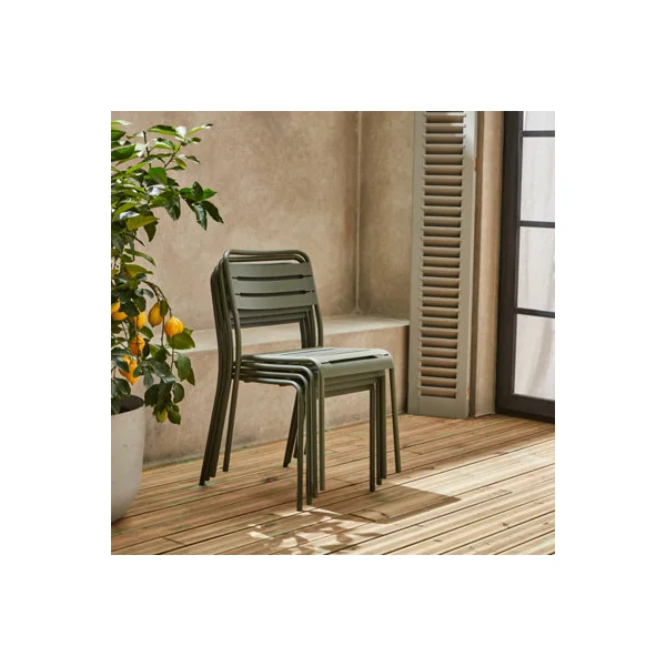 sweeek - 4-seater rectangular steel garden table set with 4 chairs Khaki Green 120x70x72.5 cm - Amelia