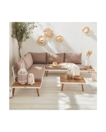sweeek - 5-seater wooden corner garden sofa set Buenos Aires White 262.5x79.5x69.5 cm