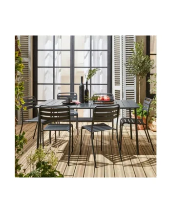 sweeek - 6-8 seater rectangular steel garden table set with 6 chairs Anthracite 160x90x72.5 cm - Amelia
