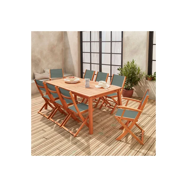 sweeek - 8-seater extendable wooden garden table set with 8 chairs Natural 240x100x75 cm - Almeria 8