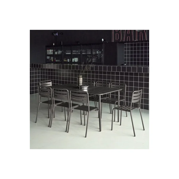 sweeek - 8-seater metal garden table with 8 chairs Anthracite 160x90x72.5 cm - Amelia