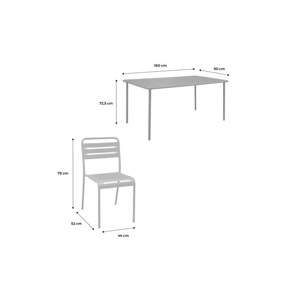 sweeek - 8-seater metal garden table with 8 chairs Anthracite 160x90x72.5 cm - Amelia