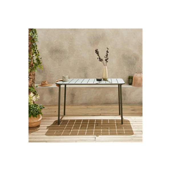 sweeek - Metal garden table for 4 people Khaki Green 120x70x72.5 cm - Amelia
