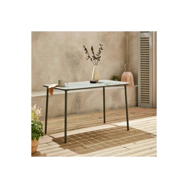 sweeek - Metal garden table for 4 people Khaki Green 120x70x72.5 cm - Amelia