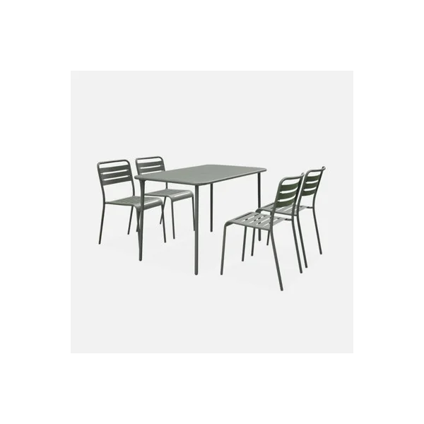 sweeek - Metal garden table for 4 people Khaki Green 120x70x72.5 cm - Amelia
