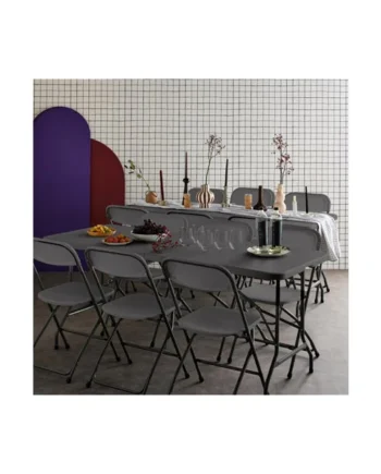 sweeek - Pair of folding plastic reception tables with 12 chairs Charcoal Grey 180x69.5x73.5 cm - Fiesta