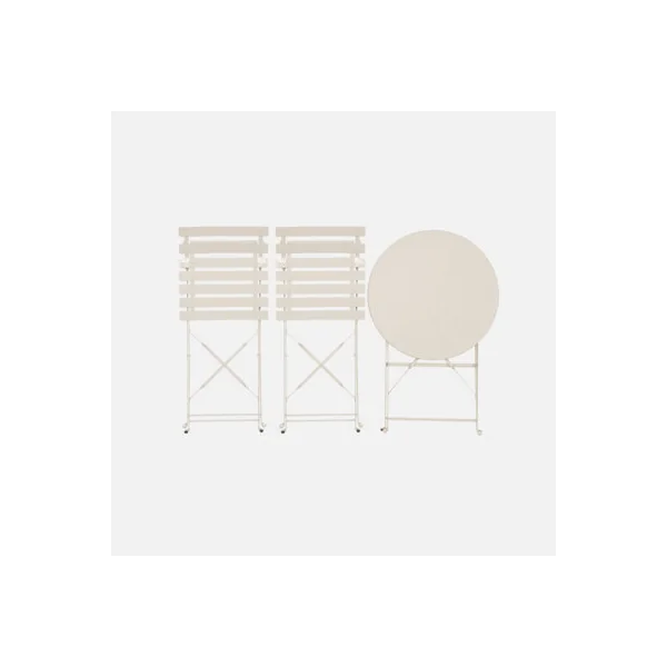 sweeek - Round folding metal bistro garden table with 2 chairs Beige 60x60x71 cm - Emilia