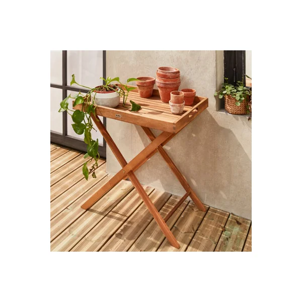 sweeek - Wooden garden trolley Murcia Natural 68x44x68 cm