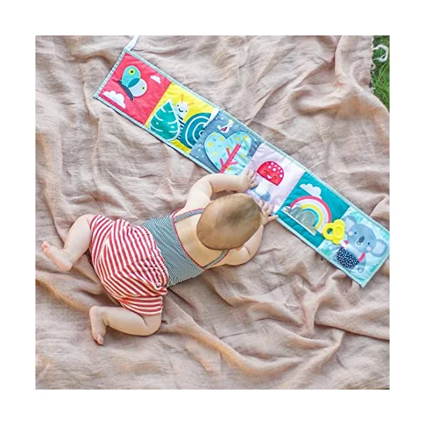 Taf Toys Koala Clip on Pram Book. Double-sided Tummy-time Sensory Soft Baby Book + Teether & Baby-safe Mirror. One Side Black & White. One Brightly Coloured. Suitable for Boys & Girls from Birth