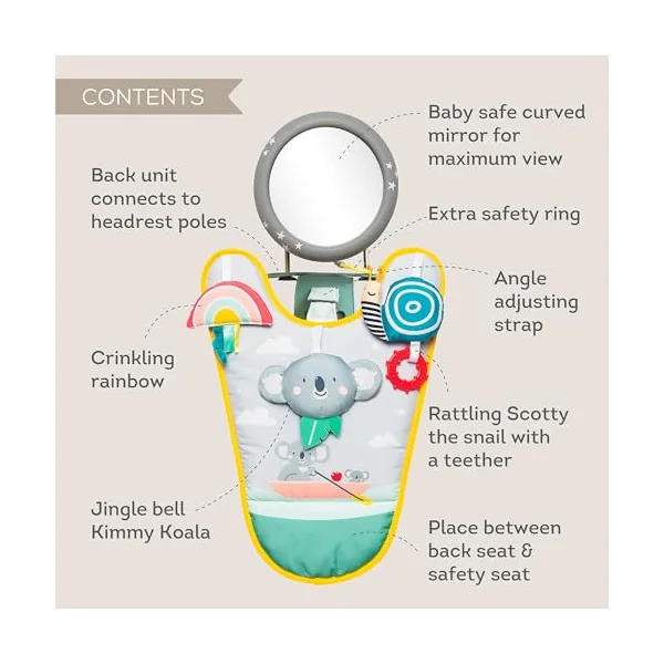 Taf Toys Koala in Car Play Centre. Rear Facing Kick Mat with Hanging Sensory Toys. Easy to Fit Baby Car Travel Activity Centre. Suitable for Boys & Girls from Birth