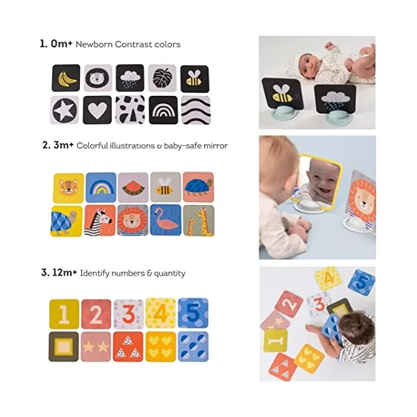 Taf Toys My First Tummy-time Baby Flash Cards. High Contrast Newborn Sensory Flashcard. Black White Monochrome Colourful Visual Stimulation Learning Activity Gift Set for Babies. 0 Months +
