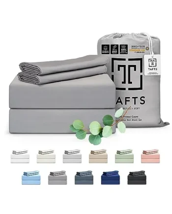 Tafts Eucalyptus Sheets Queen Size Bed Sheets - 100% Organic Eucalyptus, 400TC Eucalyptus Bed Sheets, 4 Piece Set, 17” Deep Pockets, Silk Feel, Cooling, Double Stitched (Space Grey)